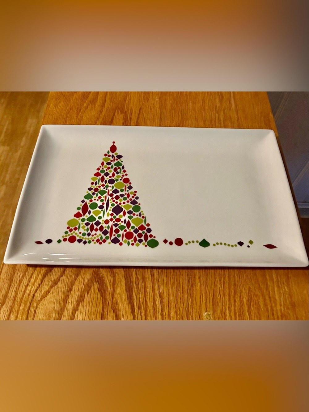 2011 Crate & Barrel holiday platter Christmas tree of colorful geometric shapes